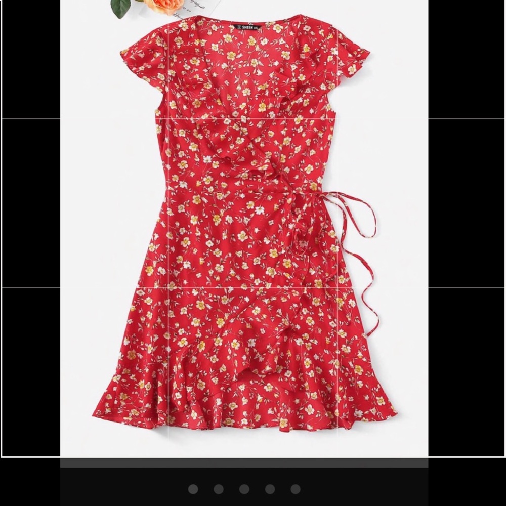 Red Floral Wrap Dress